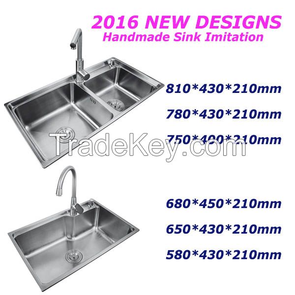 2016 New Design With Size 780x430mm Straight Brushed Sink Double Bowl Kitchen Sink