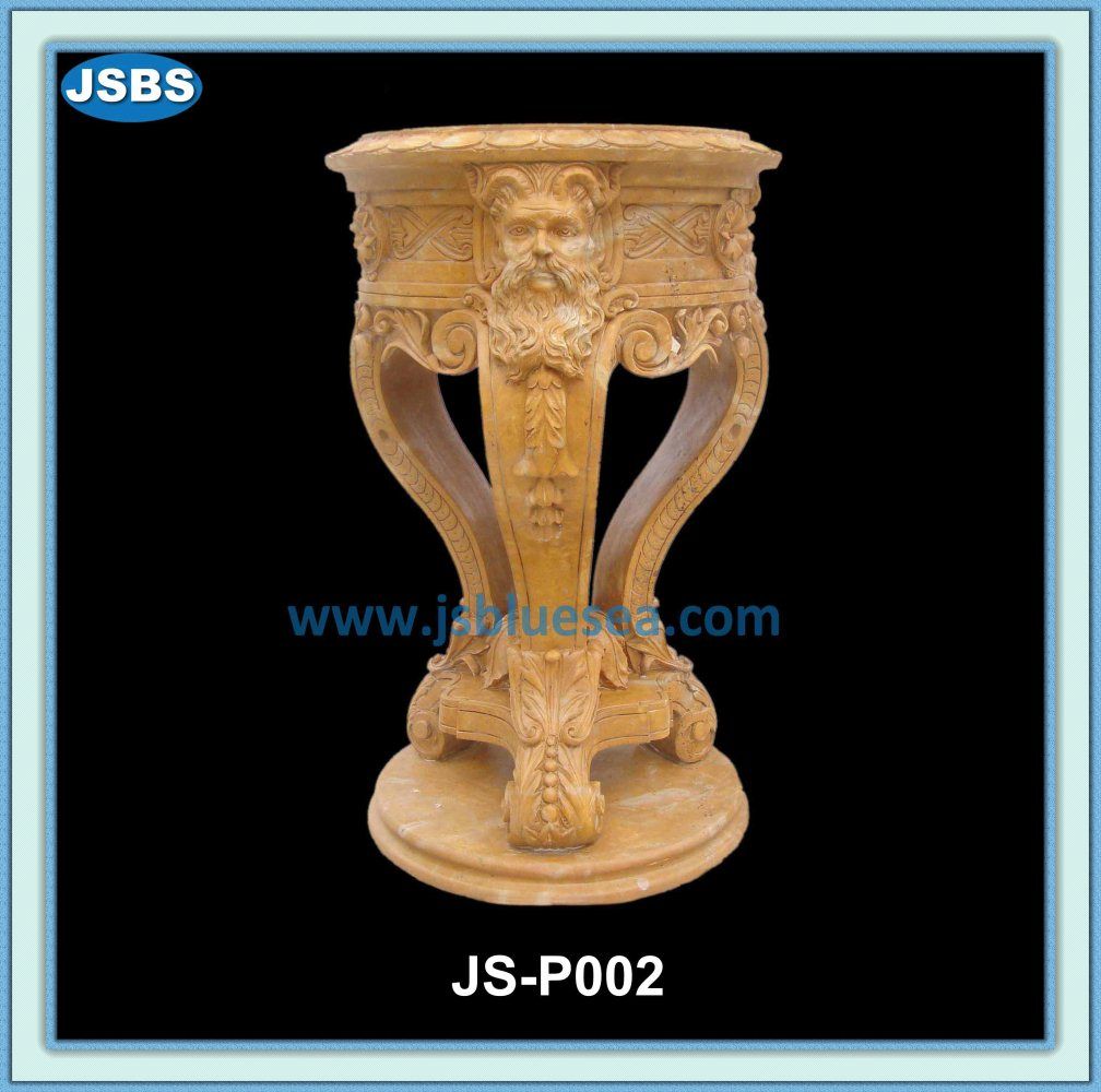 Outdoor Natural Stone Carved Yellow Flower Pot Crafts