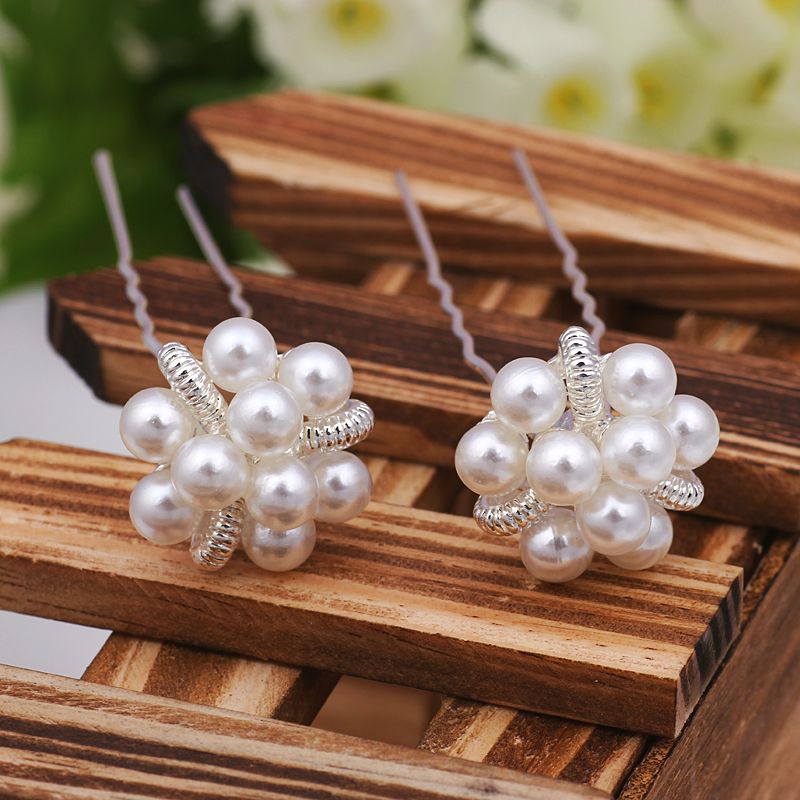 Fashion Silver Plating Pearl Flower Design Wedding Bridal Hairpin