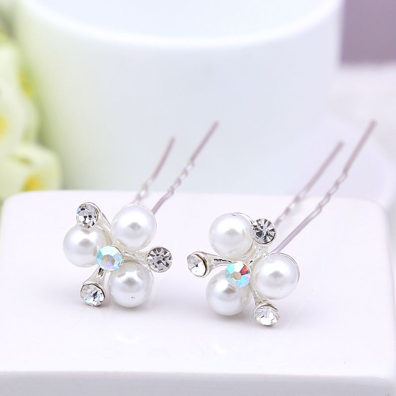 Fashion Silver Plating Pearl Flower Design Wedding Bridal Hairpin