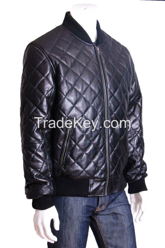 MEN BLACK MOTO QUILTED BOMBER LEATHER BIKER JACKET ALL SIZES