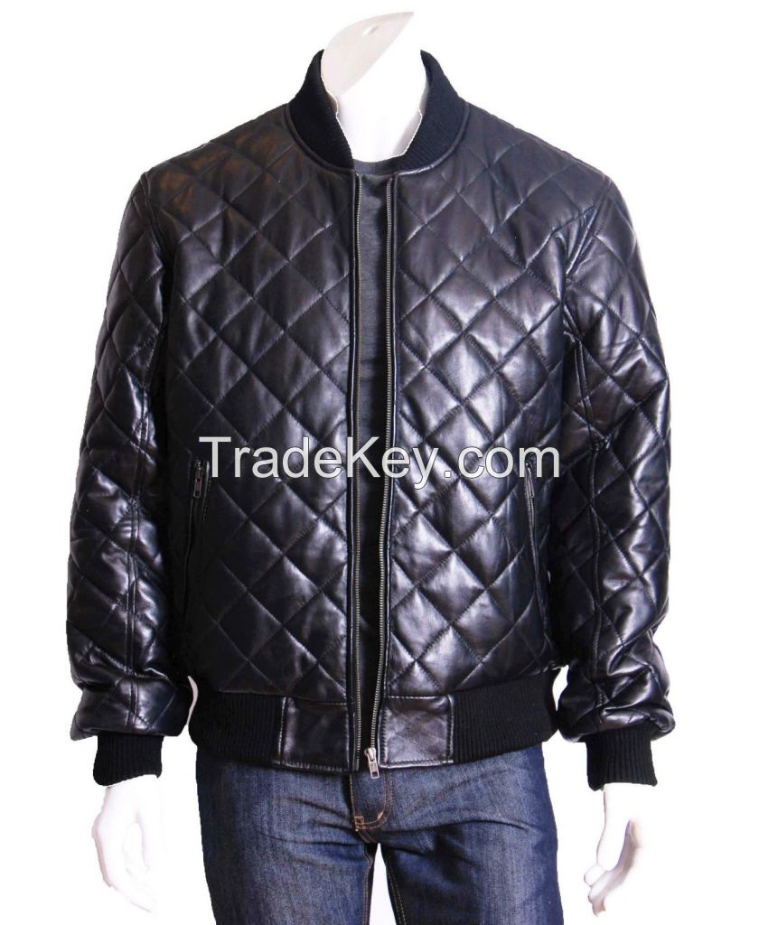 MEN BLACK MOTO QUILTED BOMBER LEATHER BIKER JACKET ALL SIZES