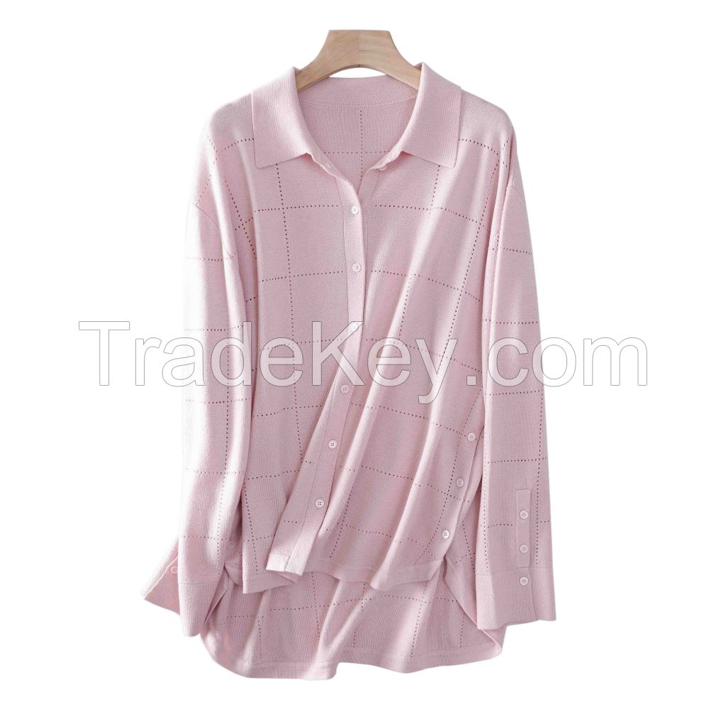 2026 Lady's Knitted shirt Elegant openwork blouse