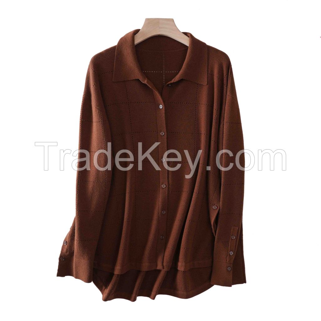 2026 Lady's Knitted shirt Elegant openwork blouse