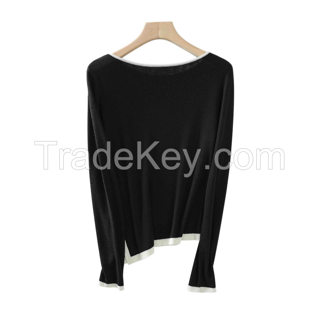 2026 Lady's Woollen Sweater Boat-neck fitted and slimming top