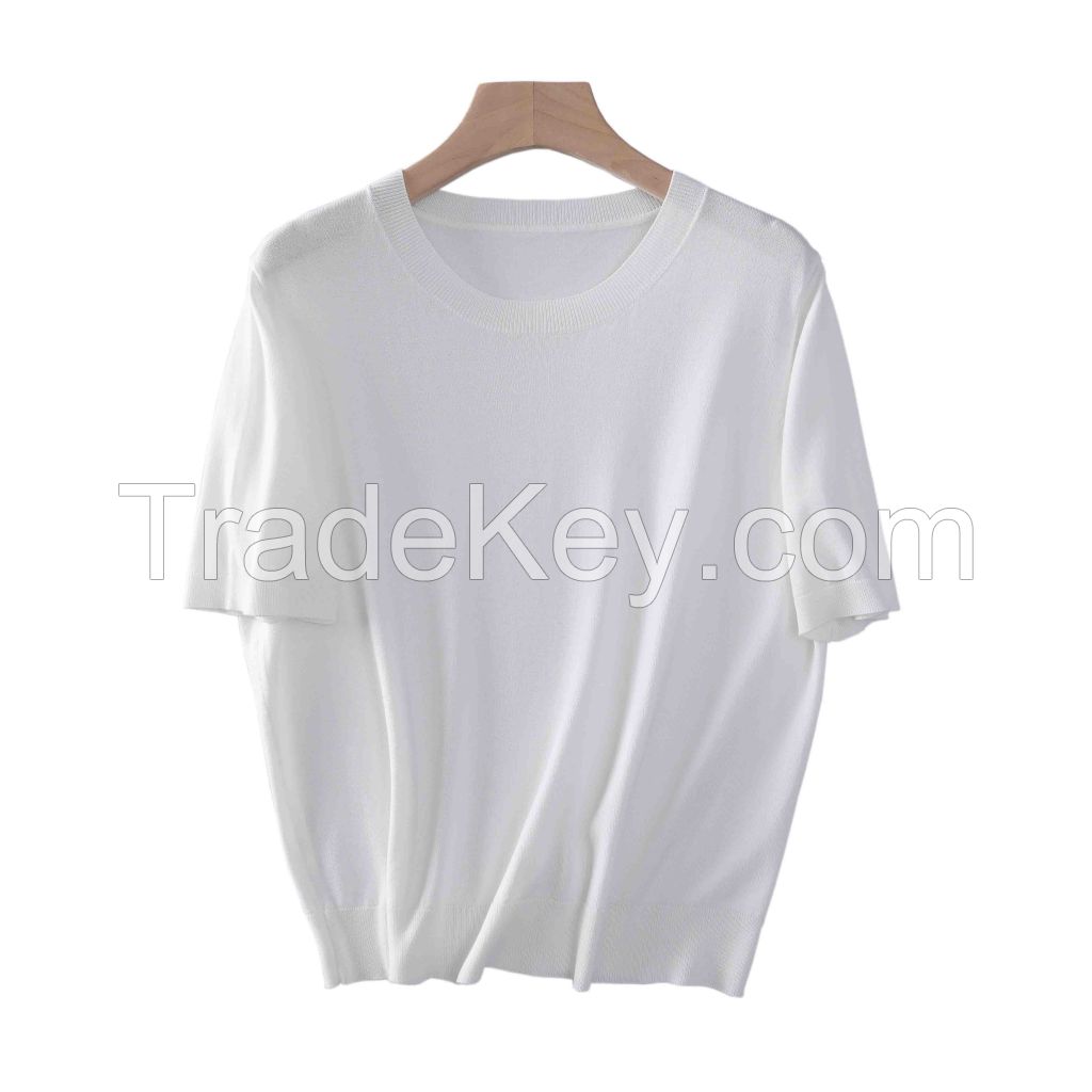2026 Lady's Lyocell T-shirt  Round neck Pullover Solid color