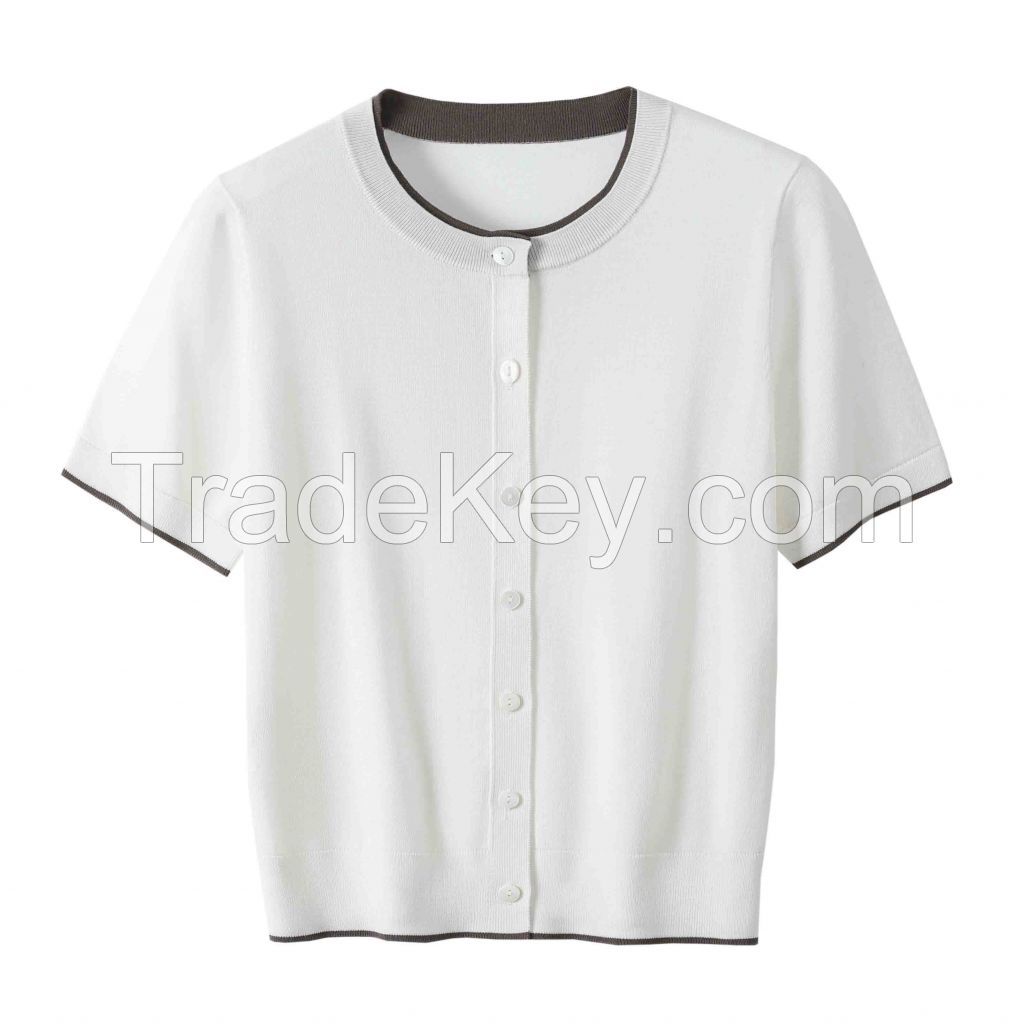 2026 Lady's Lyocell T-shirt  Round neck Button-up Cardigan