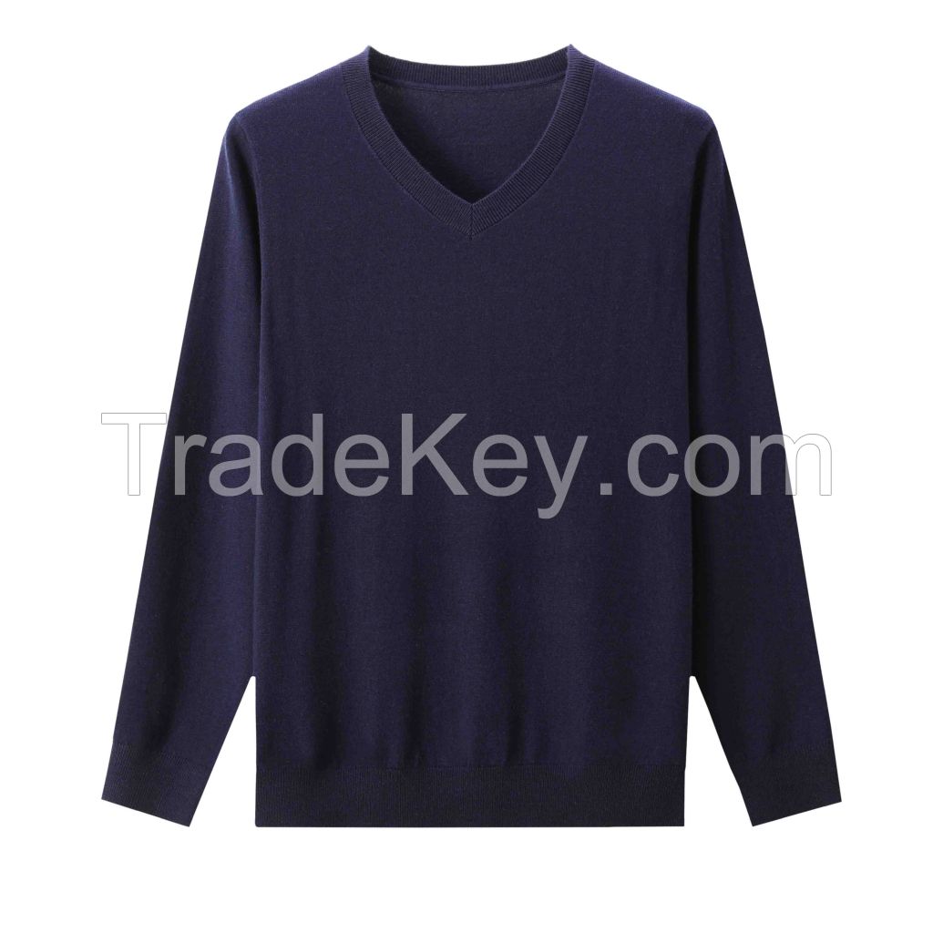 2026 Men's  Woollen Sweater V-neck Solid Color Versatile Top