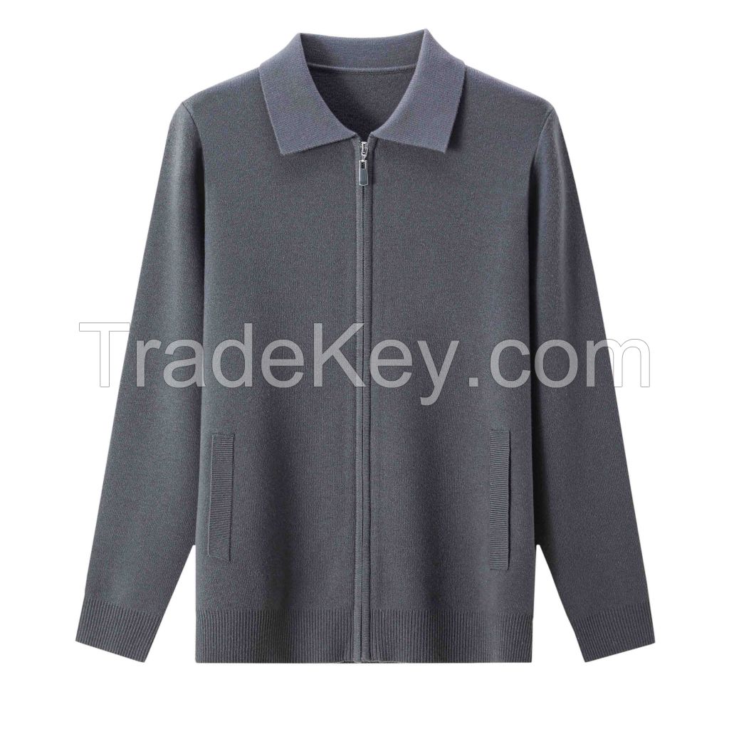 2026 Men's  Woollen Sweater Lapel-collar Zipfront Cardigan