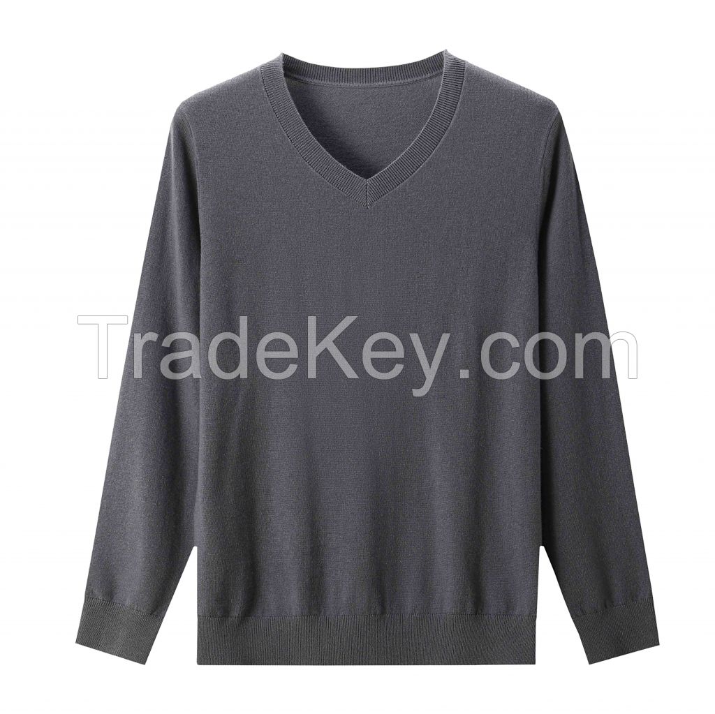 2026 Men's  Woollen Sweater V-neck Solid Color Versatile Top