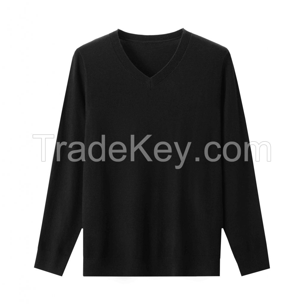 2026 Men's  Woollen Sweater V-neck Solid Color Versatile Top