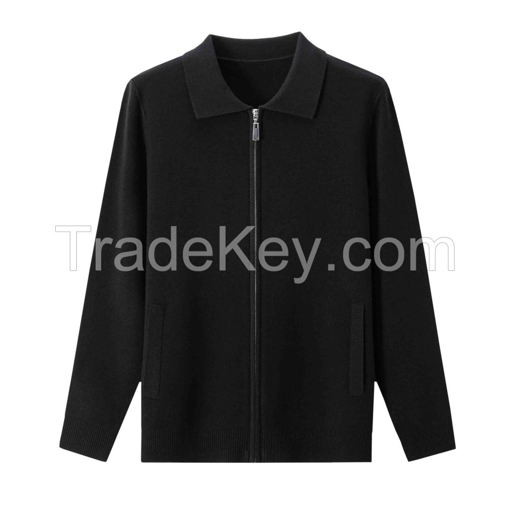 2026 Men's  Woollen Sweater Lapel-collar Zipfront Cardigan