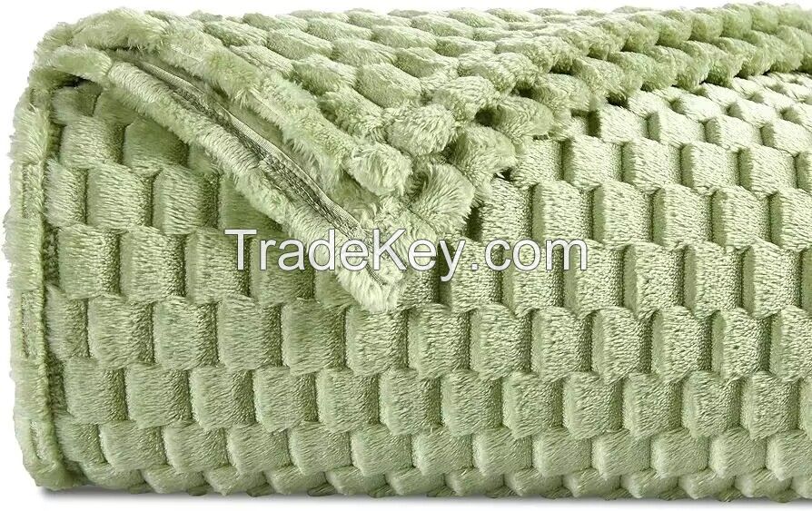 Wholesale Fluffy Jacquard Flannel Blanket Solid Cozy Soft Flannel Fleece Throw Blanket for All Season
