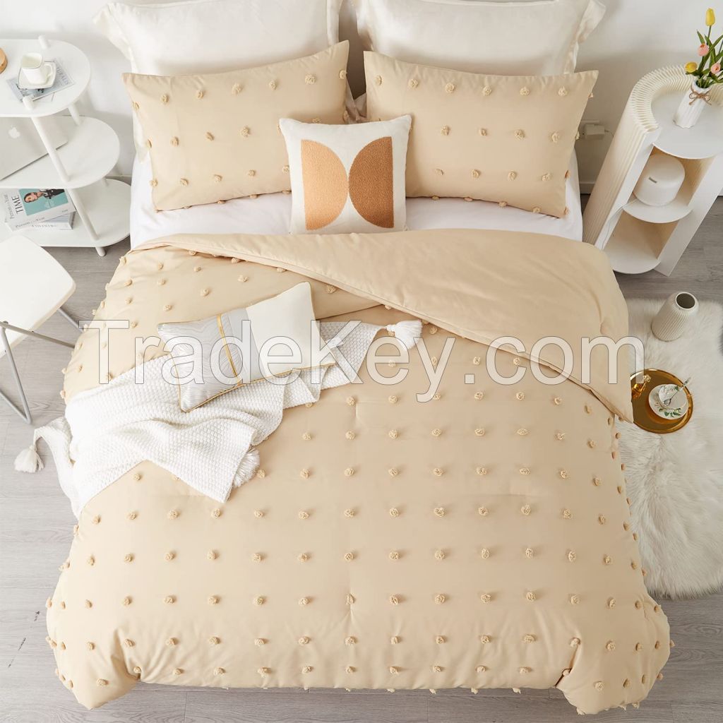 STUAA Pom Pom Pink 3PCS Comforter Set Tufted Jacquard Comforter