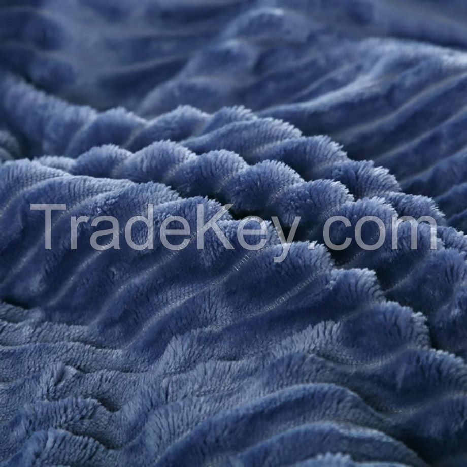 Double Layer striped pattern Navy sherpa fleece thorw blanket