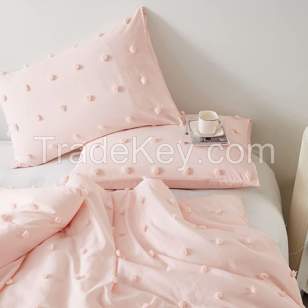 STUAA 3PCS Microfiber Comforter Set Pom Pom Ultra Soft Bed Set with 2 Pillowcase