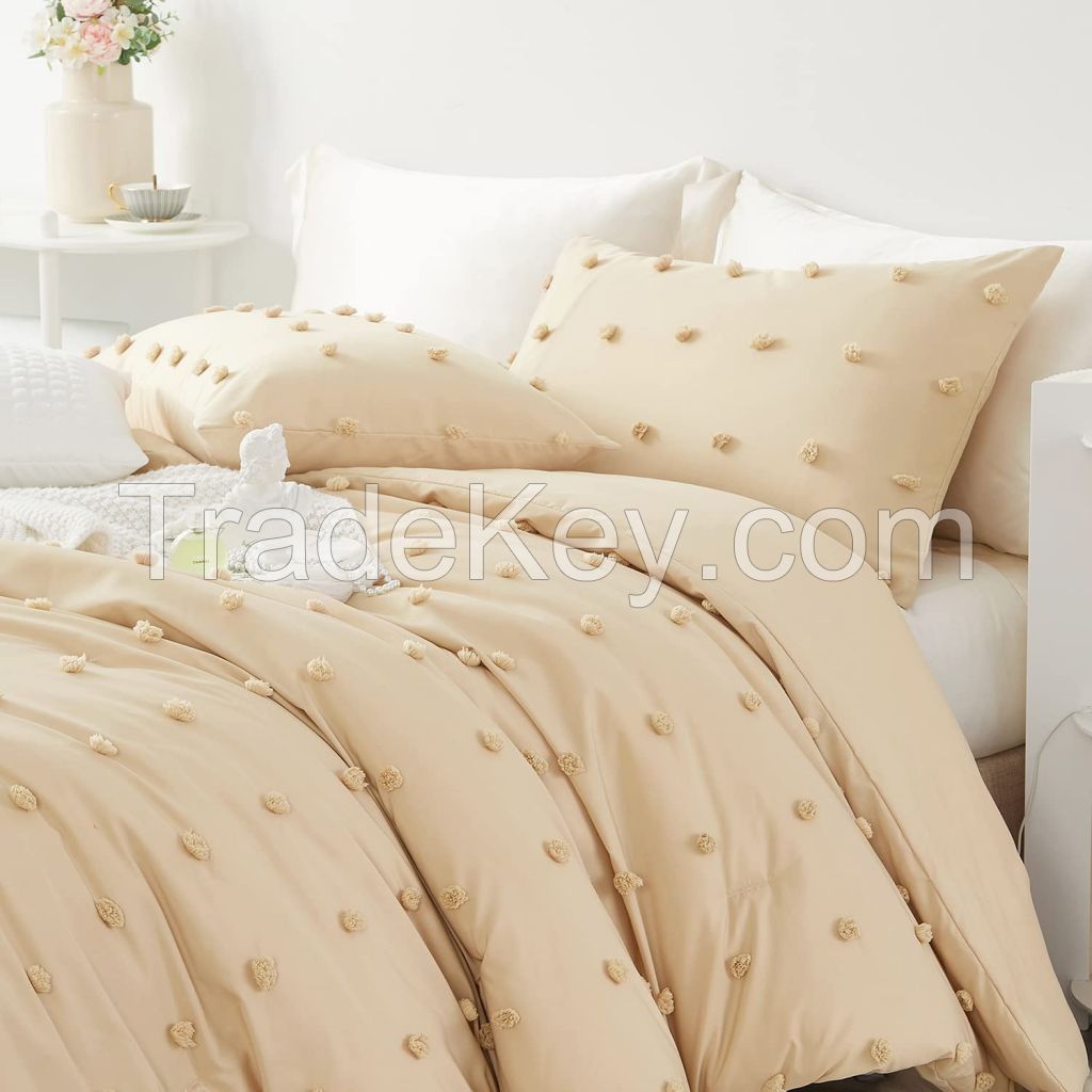 STUAA Pom Pom Pink 3PCS Comforter Set Tufted Jacquard Comforter
