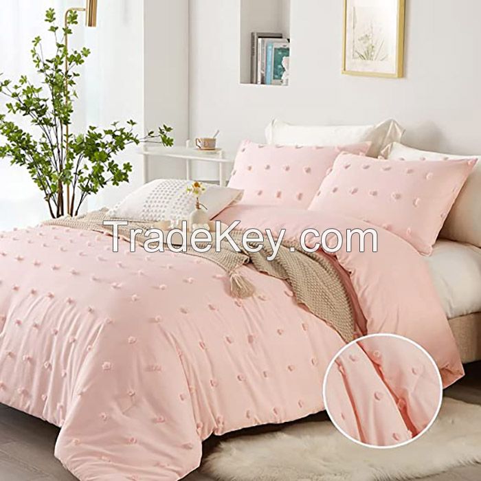 STUAA 3PCS Microfiber Comforter Set Pom Pom Ultra Soft Bed Set with 2 Pillowcase