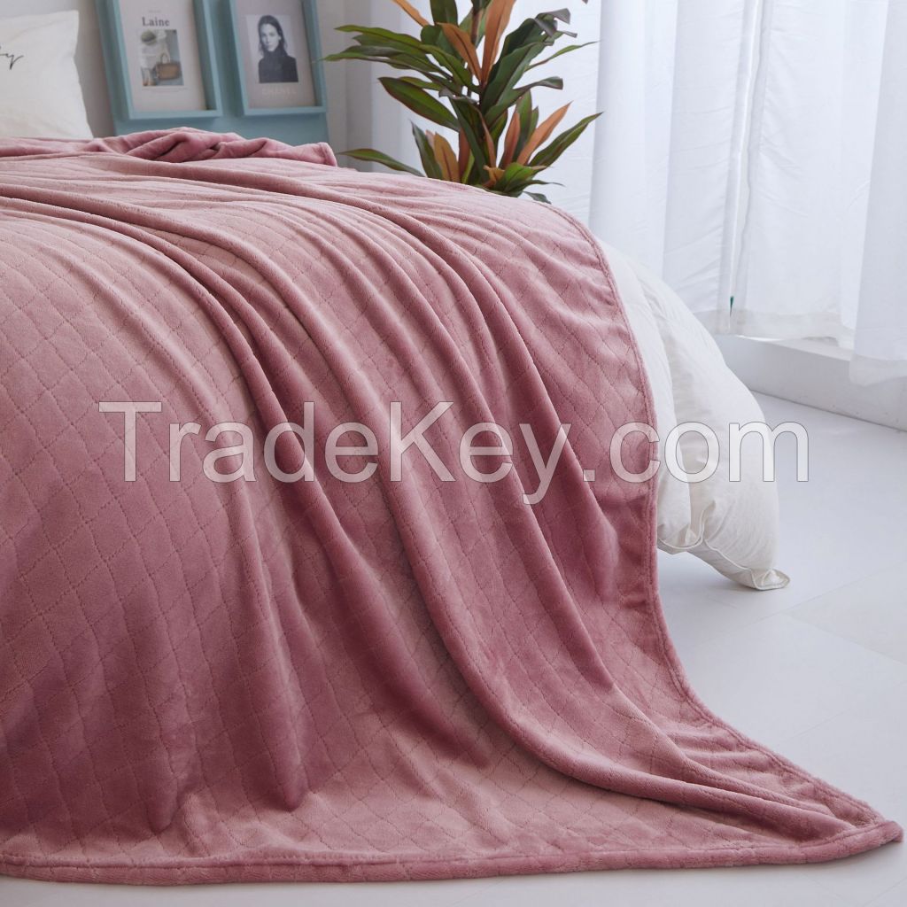 Signle Layer flannel fleece blanket with jacquard pattern colorful blanket for air plane