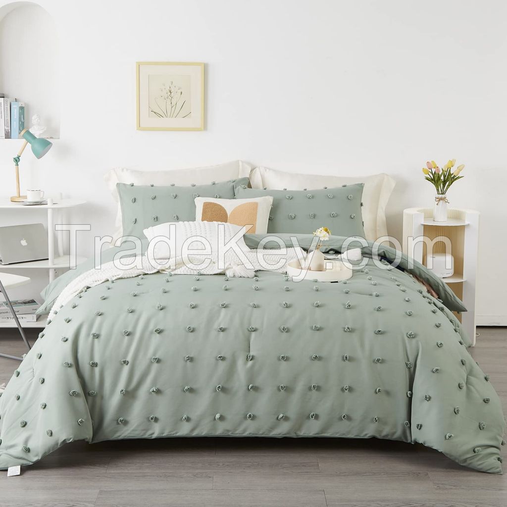 STUAA Pom Pom Pink 3PCS Comforter Set Tufted Jacquard Comforter