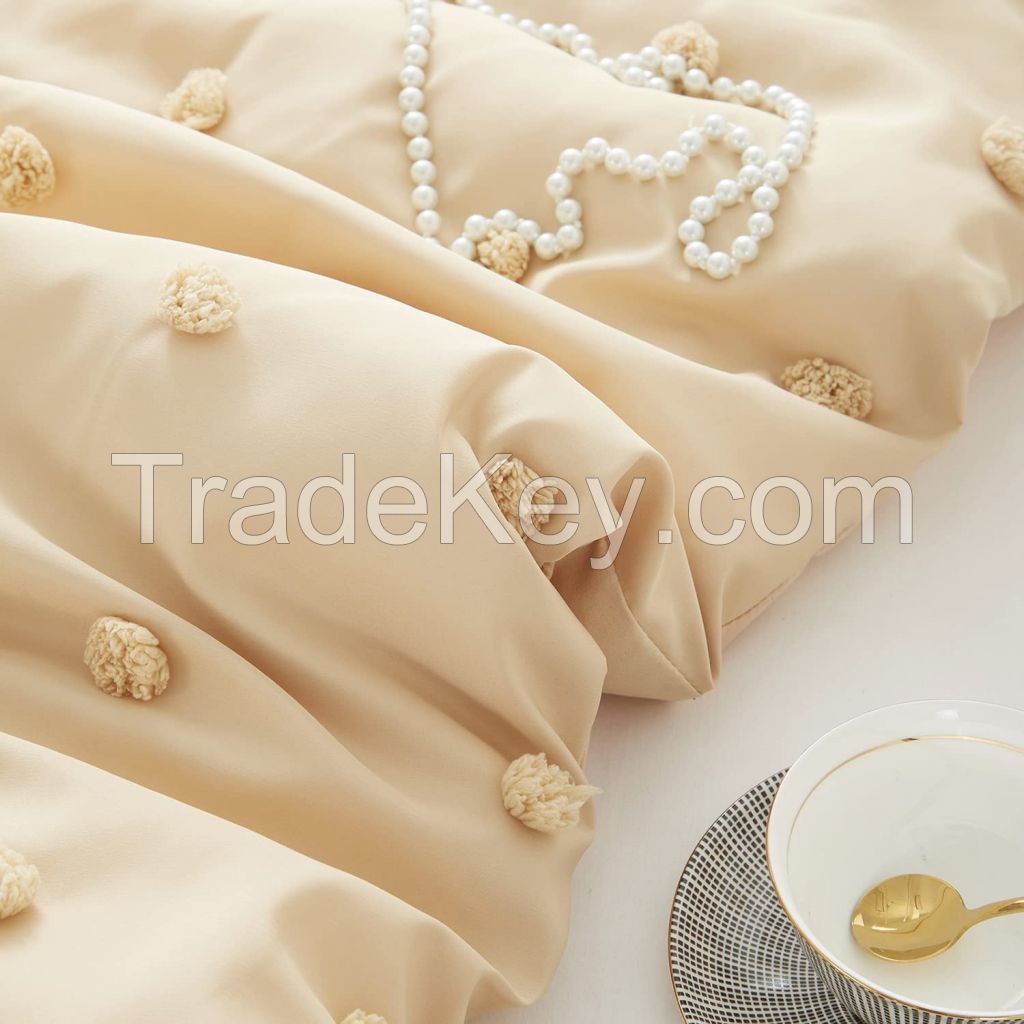 STUAA Pom Pom Pink 3PCS Comforter Set Tufted Jacquard Comforter