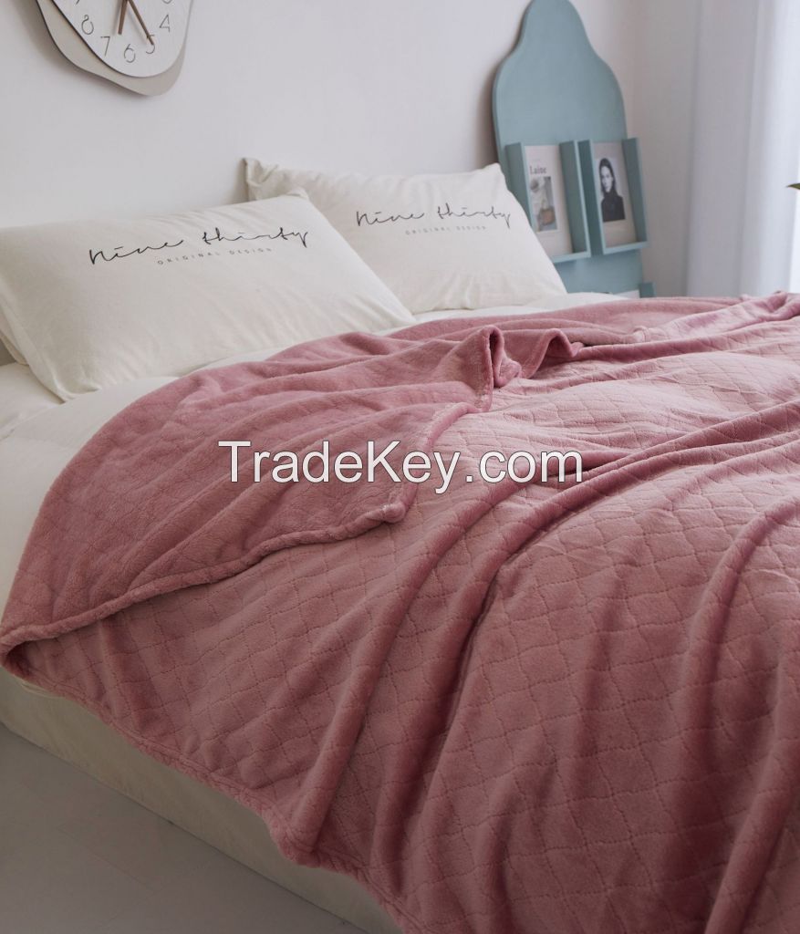 Signle Layer flannel fleece blanket with jacquard pattern colorful blanket for air plane