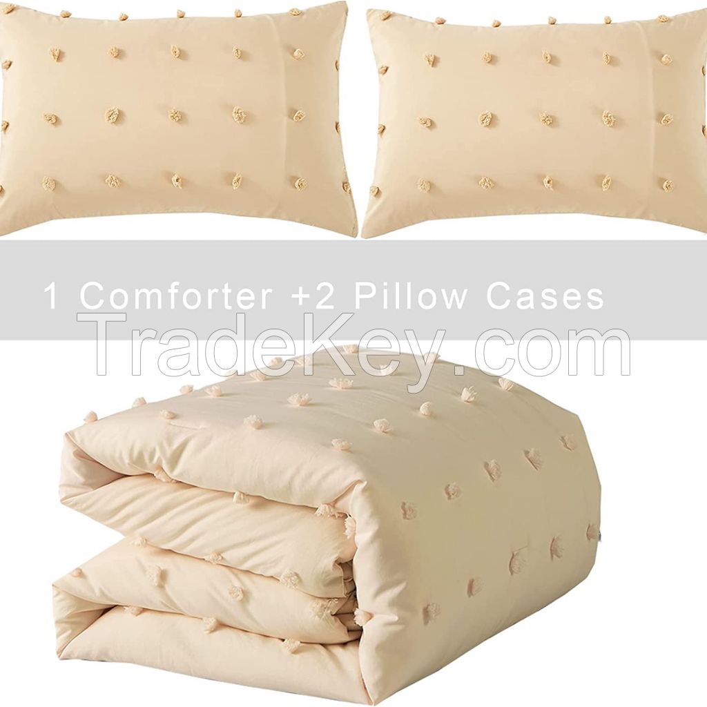 STUAA Pom Pom Pink 3PCS Comforter Set Tufted Jacquard Comforter