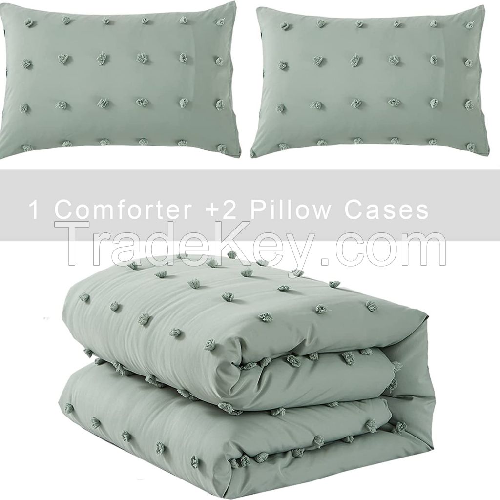 STUAA Pom Pom Pink 3PCS Comforter Set Tufted Jacquard Comforter