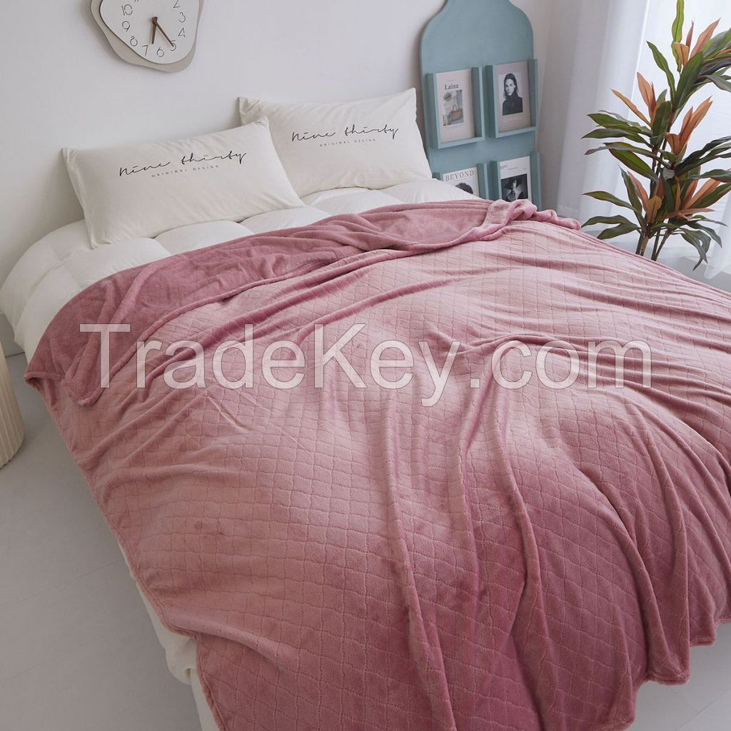 Signle Layer flannel fleece blanket with jacquard pattern colorful blanket for air plane