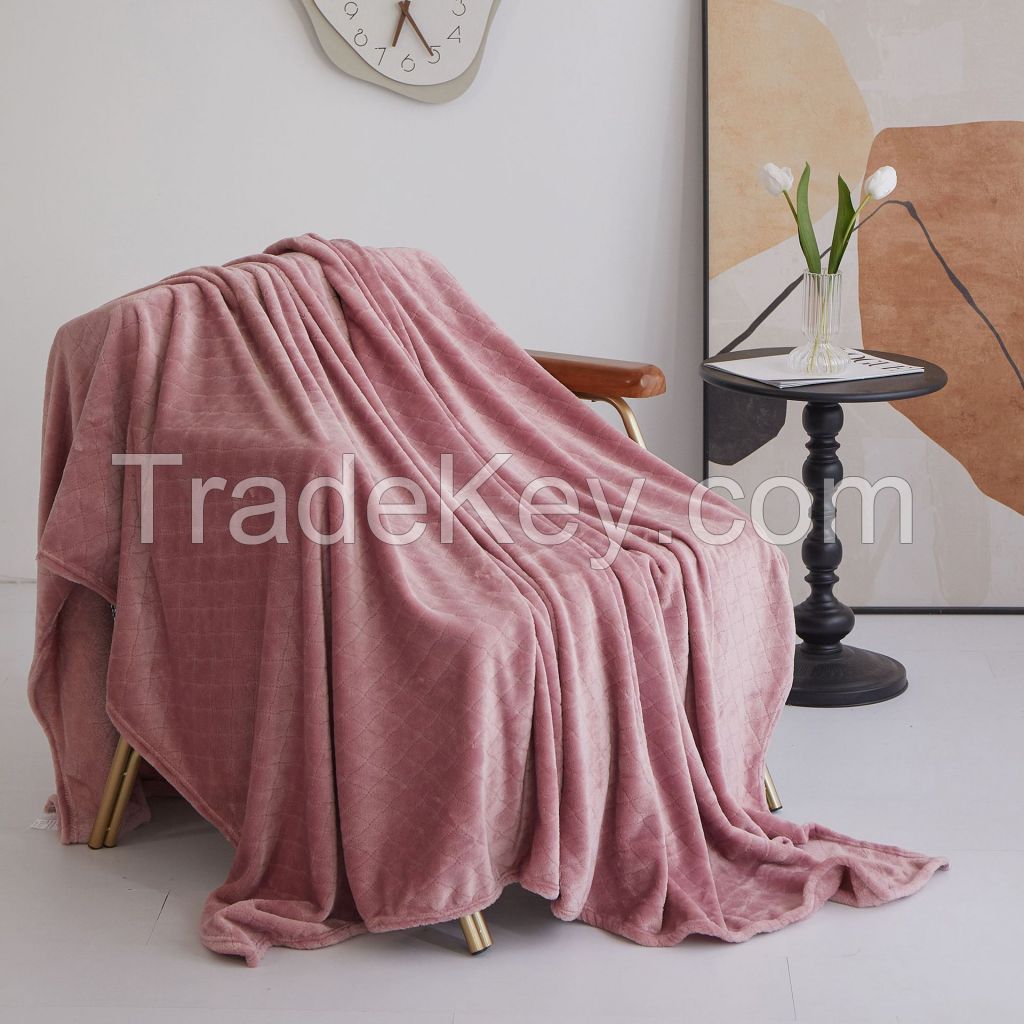 Signle Layer flannel fleece blanket with jacquard pattern colorful blanket for air plane