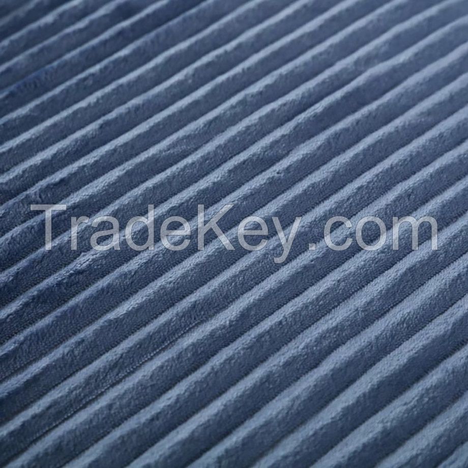 Double Layer striped pattern Navy sherpa fleece thorw blanket