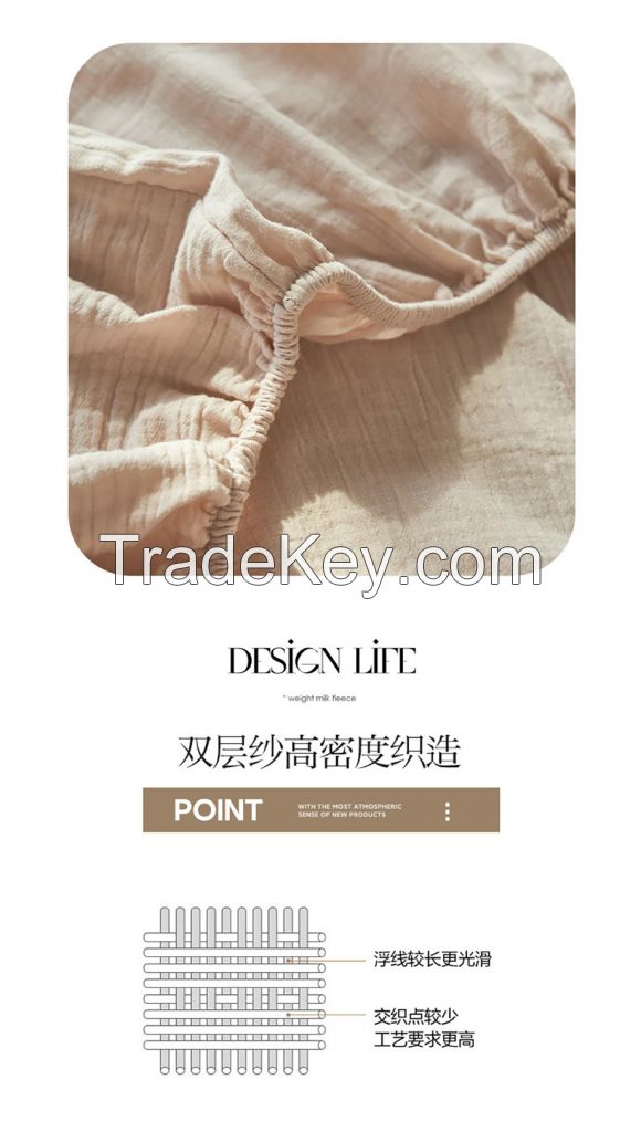 100% Cotton Double Layers Muslin Fitted Sheet Bedding Set For Bedroom