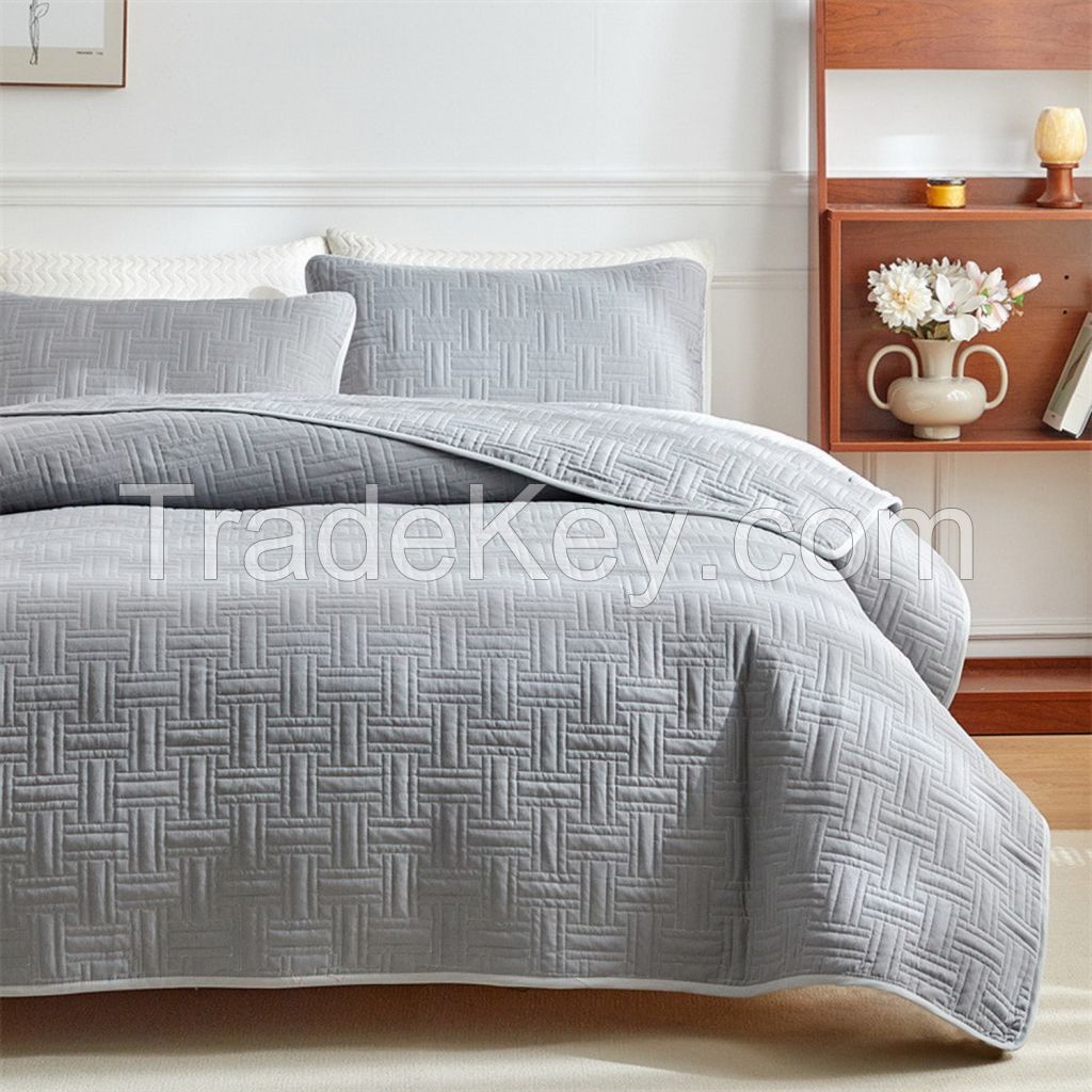 100% cotton 3 pieces embroidery quilted flower printing bedspread bed set