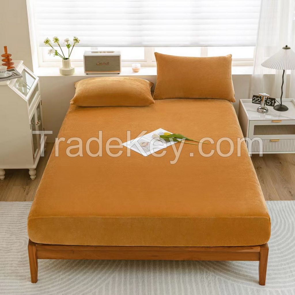 100% polyester flannel fleece fitted sheet, mattress cover with pillow case set