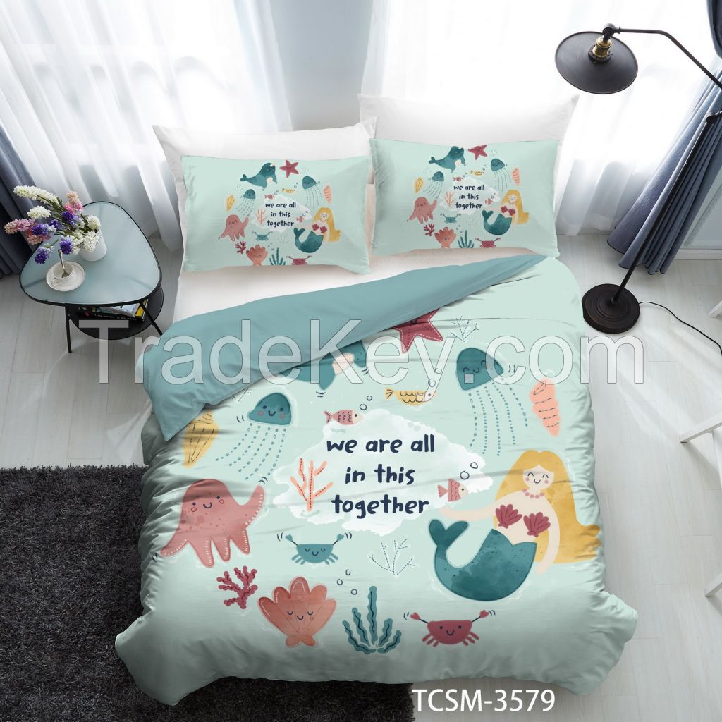 100% cotton/100% polyester bedding set with beautiful mermaid printing for girl