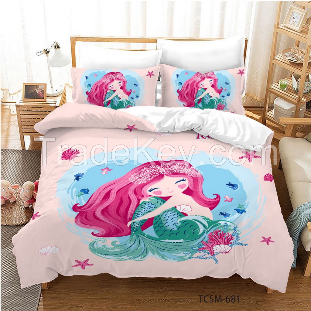 100% cotton/100% polyester bedding set with beautiful mermaid printing for girl