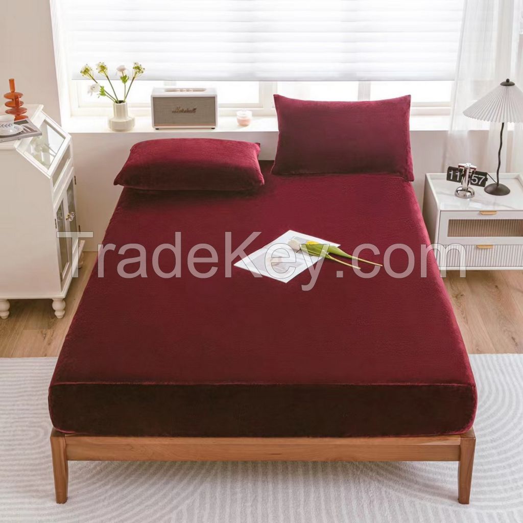 100% polyester flannel fleece fitted sheet, mattress cover with pillow case set