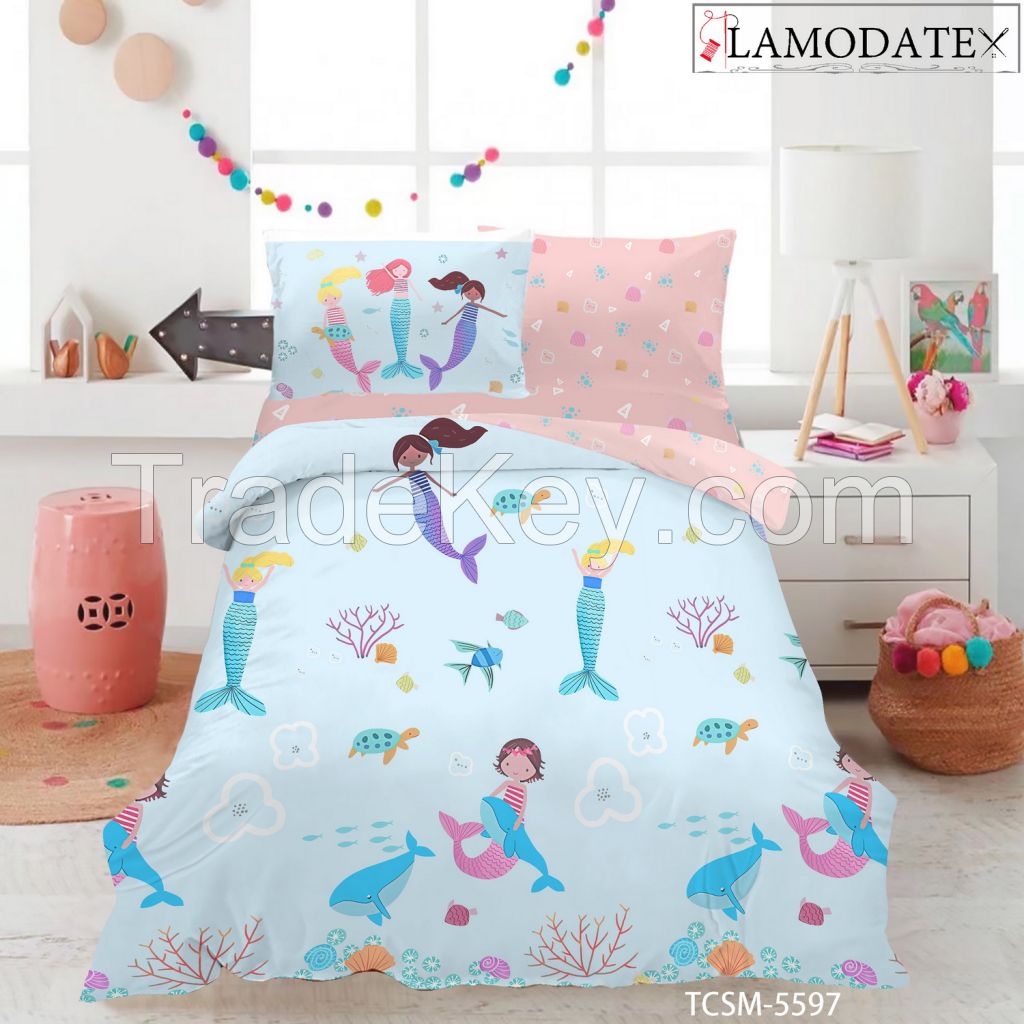 100% cotton/100% polyester bedding set with beautiful mermaid printing for girl