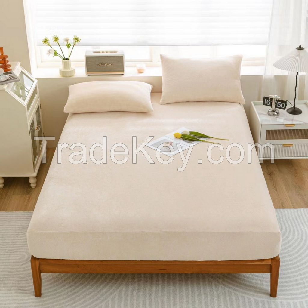 100% polyester flannel fleece fitted sheet, mattress cover with pillow case set