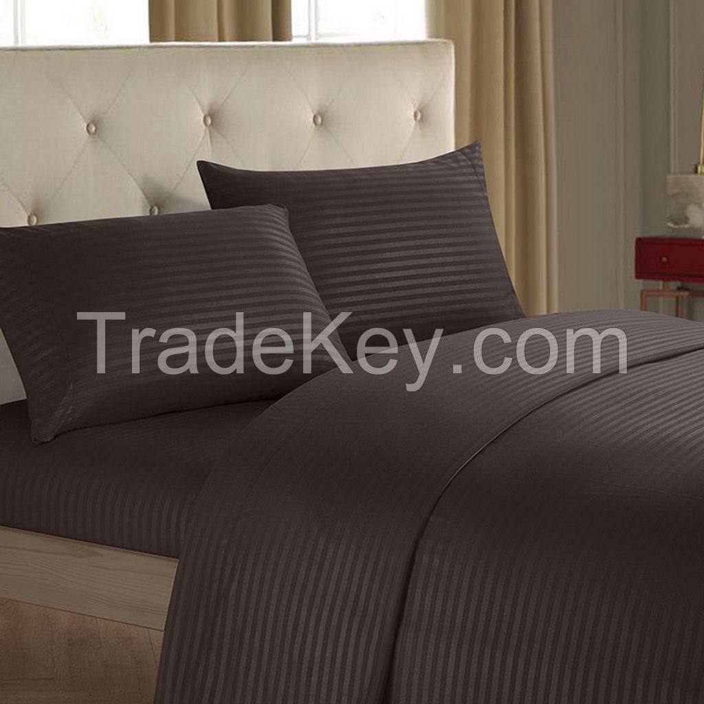 Cheap 100% polyester pressed stripe bedding set duvet cover set for home and hotel