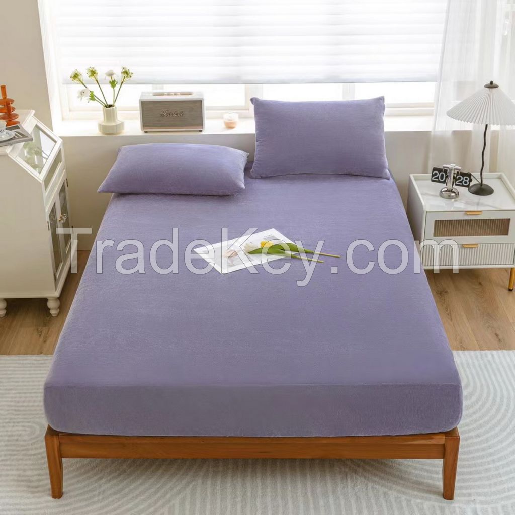100% polyester flannel fleece fitted sheet, mattress cover with pillow case set