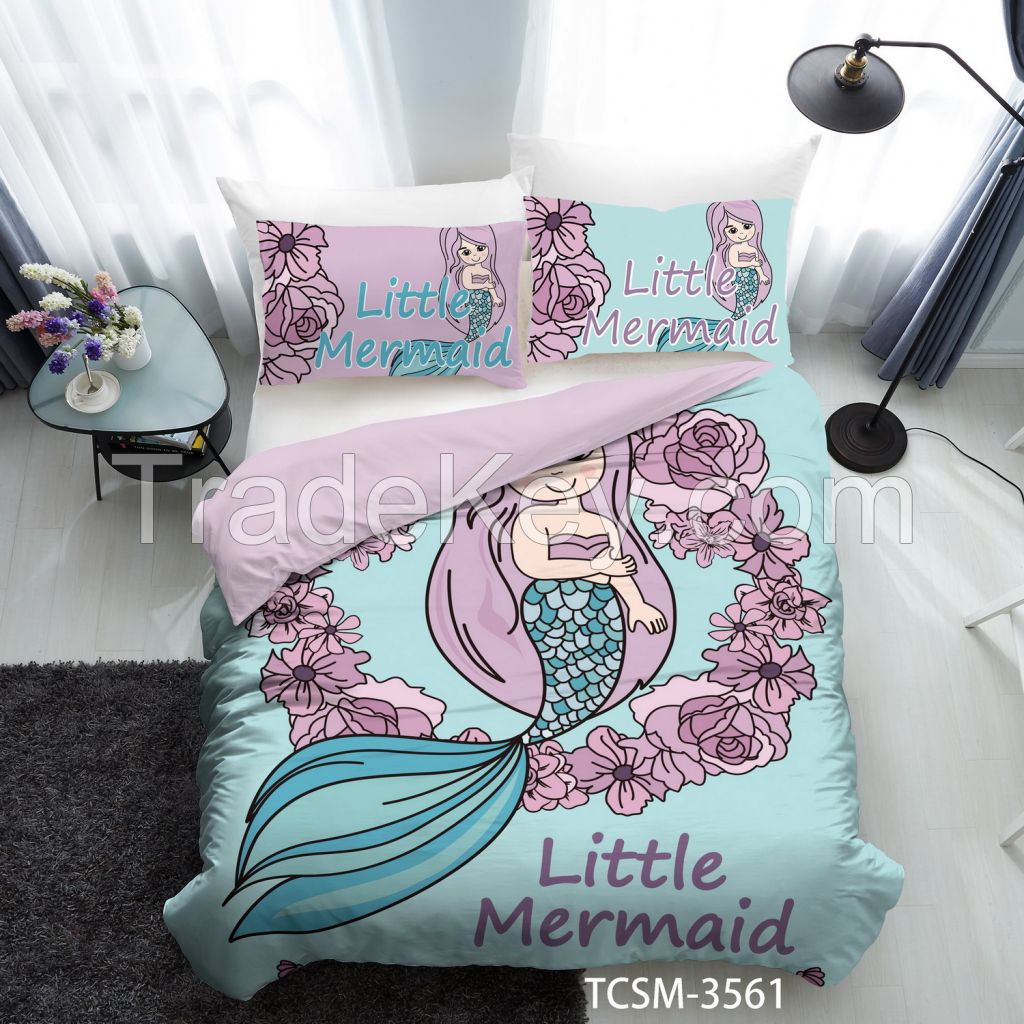 100% cotton/100% polyester bedding set with beautiful mermaid printing for girl