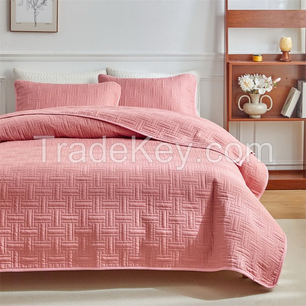 100% cotton 3 pieces embroidery quilted flower printing bedspread bed set