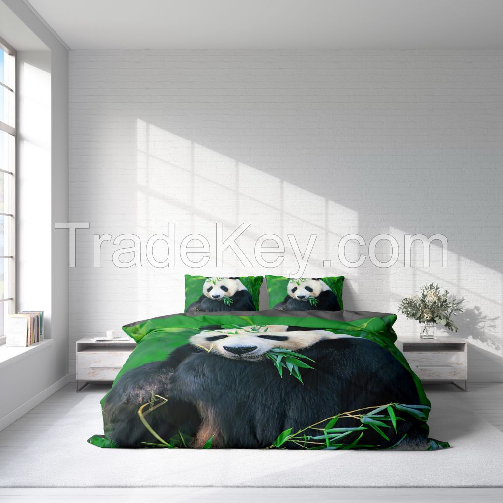 Customized 3D Digital Printed Microfiber Bedding Set with Cute Panda Design, Unique Gift For Kids