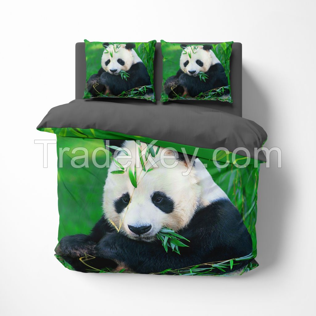 Customized 3D Digital Printed Microfiber Bedding Set with Cute Panda Design, Unique Gift For Kids