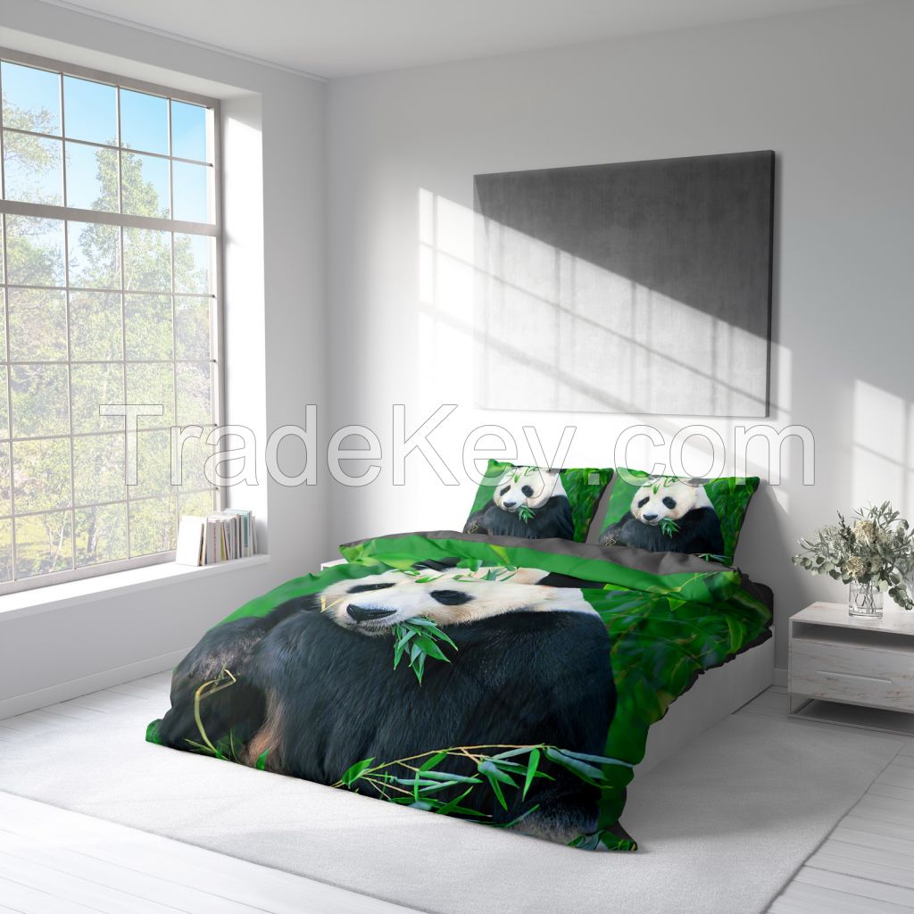 Customized 3D Digital Printed Microfiber Bedding Set with Cute Panda Design, Unique Gift For Kids