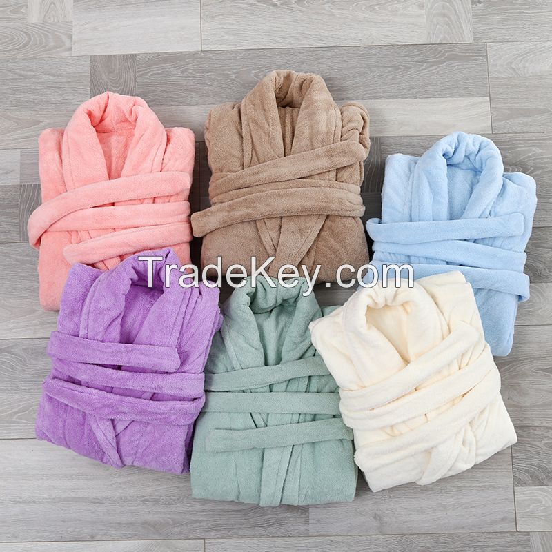 Factory ODM&OEM Customized Women coral fleece Bathrobe Super Soft Cotton Bathrobe for Gift and Hotel women Men bathrobes