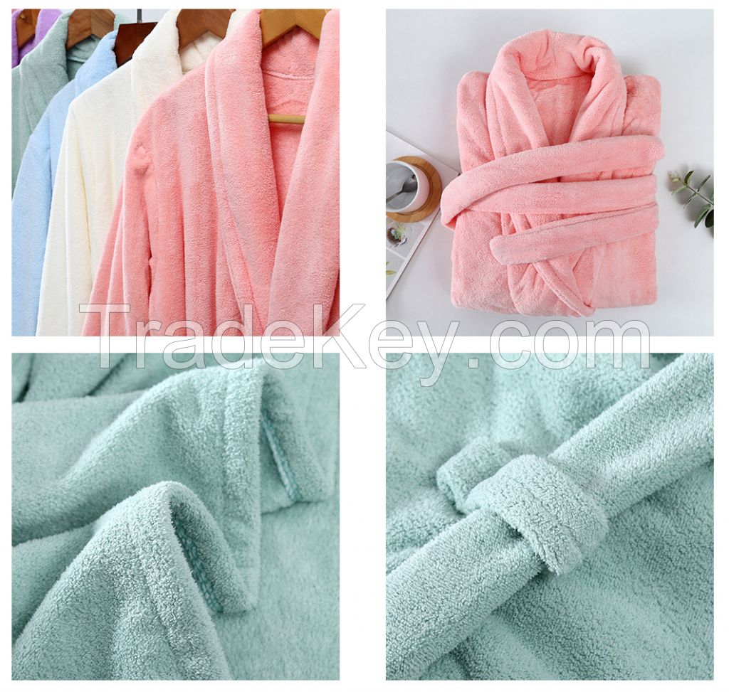 Factory ODM&OEM Customized Women coral fleece Bathrobe Super Soft Cotton Bathrobe for Gift and Hotel women Men bathrobes
