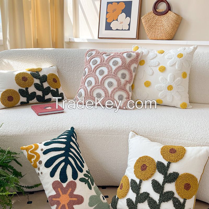 Boho Pillow Covers 18X18 Inch Boho Tufted Throw Pillow Covers Decorative Tassels Cushion Cover Farmhouse Pillow Case for Couch Sofa Bed