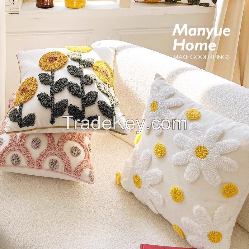 Boho Pillow Covers 18X18 Inch Boho Tufted Throw Pillow Covers Decorative Tassels Cushion Cover Farmhouse Pillow Case for Couch Sofa Bed